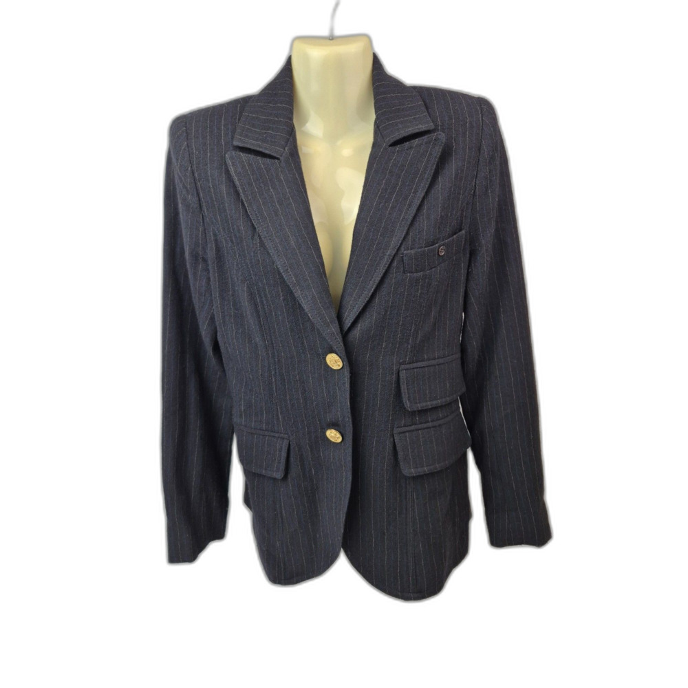 Smythe Women's Black Wool Single Breasted Striped Blazer Jacket Size 6